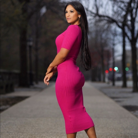 bright pink sweater dress